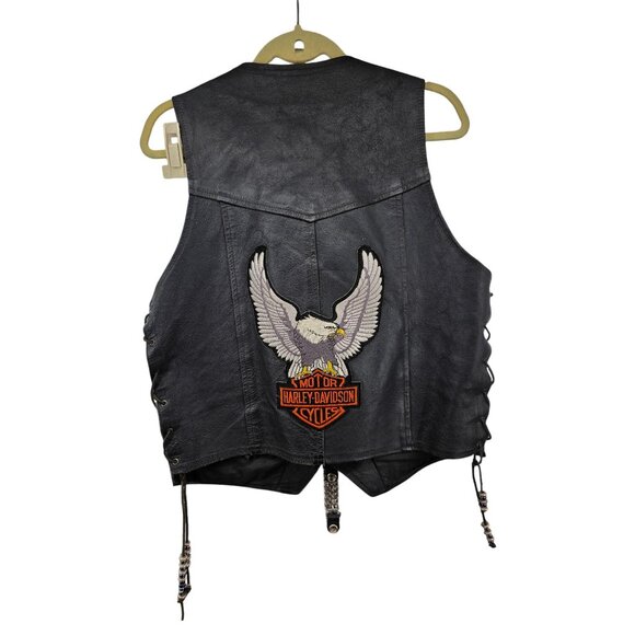 Harley-Davidson Vanguard Leather Vest Size 42 Black Mens Western Style With Eagl - Picture 7 of 9